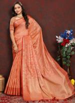 Soft Cotton Silk Orange Wedding Wear Weaving Saree